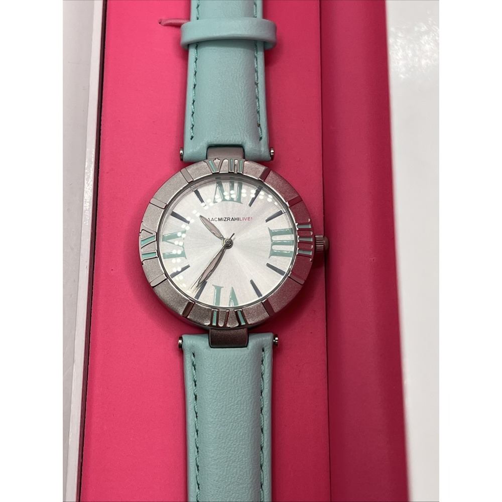 Isaac Mizrahi Live Watch Silver Case Mint Green Band New Battery w/ Box